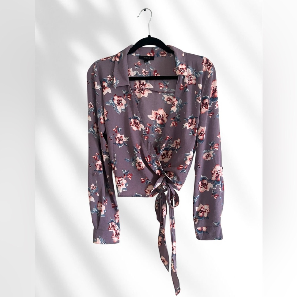 Mine Floral Tie-Front Blouse Cottagecore casual Purple and Pink top